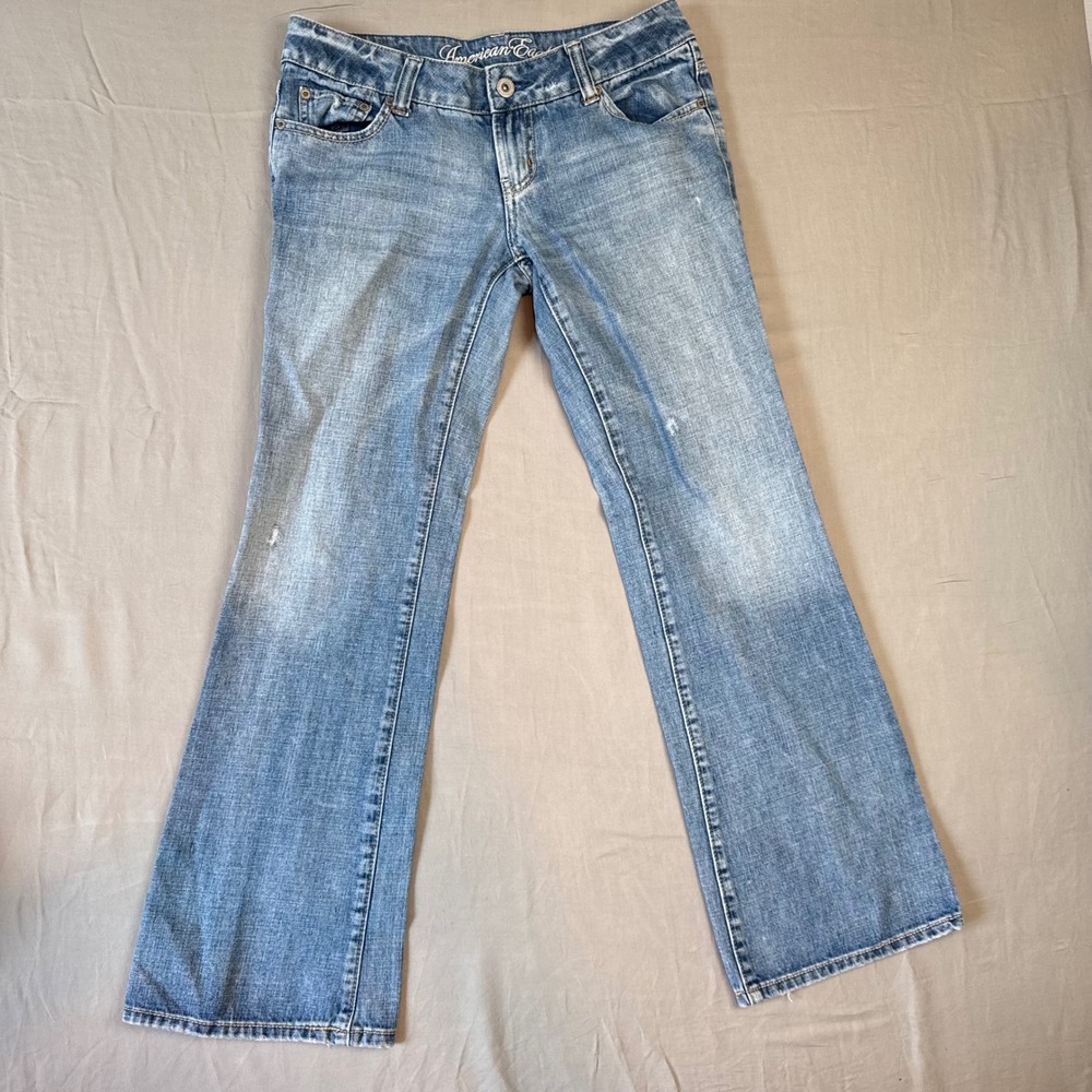 American Eagle Womens Blue Low Rise Flare Leg Denim Jeans Size 4 Regular